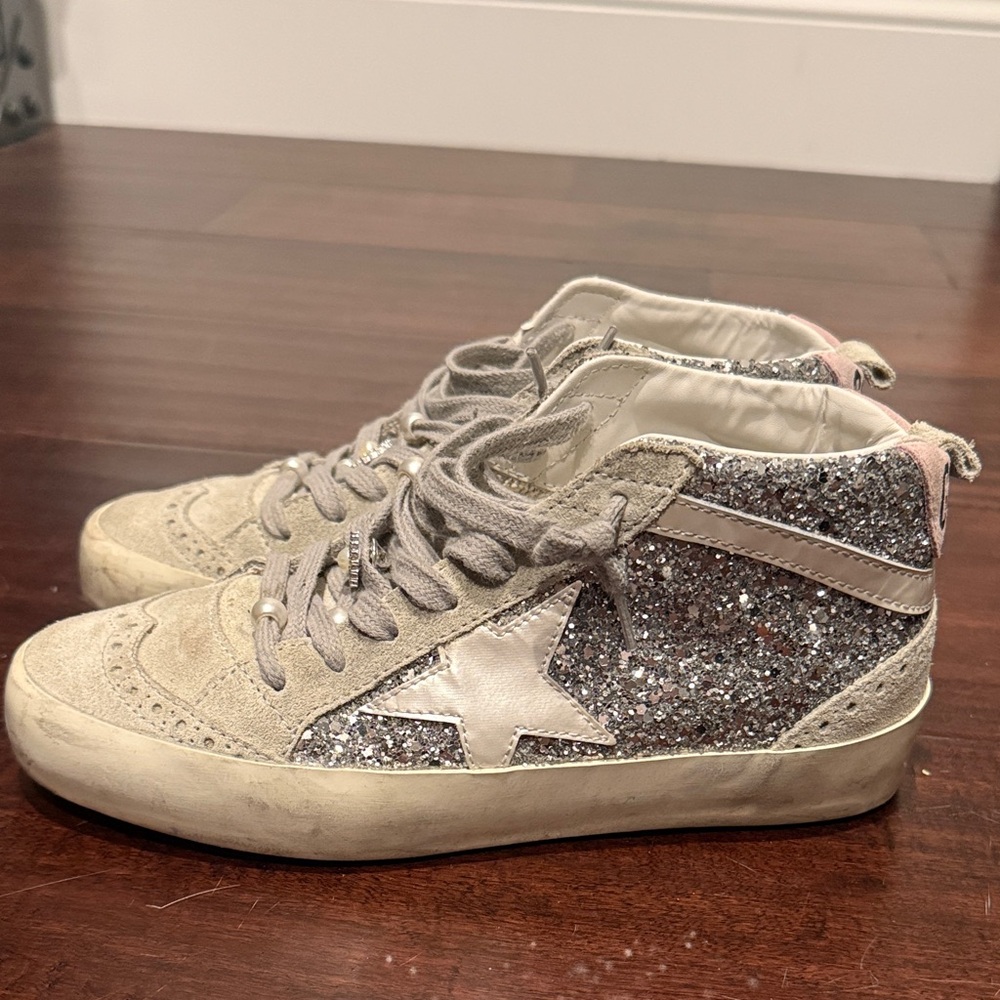 Golden Goose Mid Star in Silver Glitter